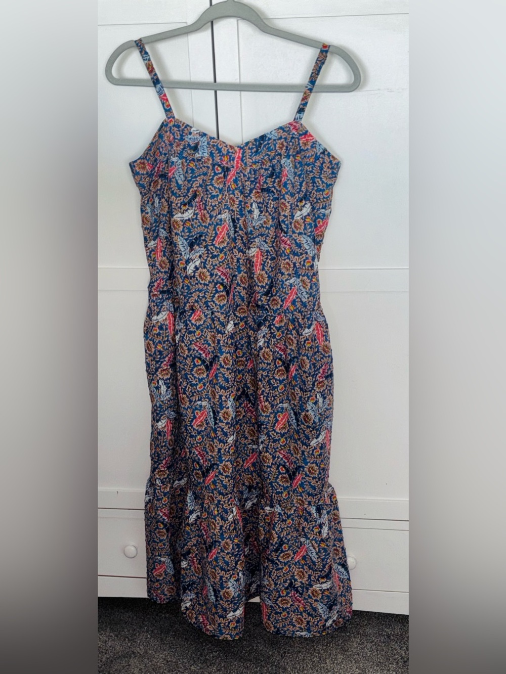 Knox Rose Navy Floral Spaghetti Strap Maxi Dress W/Slip attached. MED | Pockets